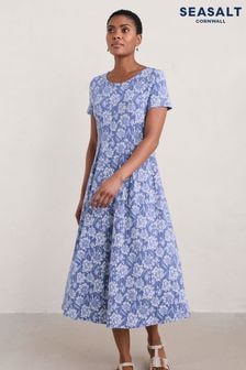 Seasalt Cornwall Blue Veronica Short Sleeve Jersey Midi Dress (E32119) | $113