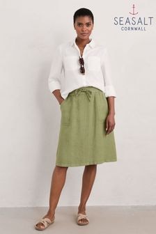 Seasalt Cornwall Green Pepper Moth Linen Skirt (E32267) | $103