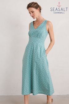 Seasalt Cornwall Green Petite Tall Sky Beyond Sleeveless V-Neck Dress (E32295) | $130