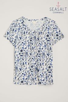 Seasalt Cornwall Blue Appletree Keyhole Detail T-Shirt (E32309) | €47