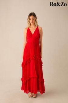 أحمر - Ro&zo Sienna Pleated Frill Maxi Dress (E32329) | 129 ر.ع