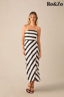 Ro&zo Penelope Stripe Bandeau Wrap Black Dress (E32336) | ￥40,340