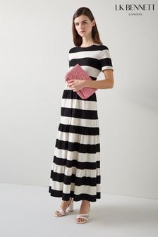 LK Bennett Black Stripe Leigh Jersey 100% Cotton Dress (E32368) | $341