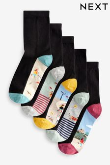 Dog Walking Scene Footbed Ankle Socks 5 Pack (E32867) | $16