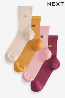 Autumn Animals - Embroidered Motif Ankle Socks 4 Pack (E32869) | ‏40 ‏₪