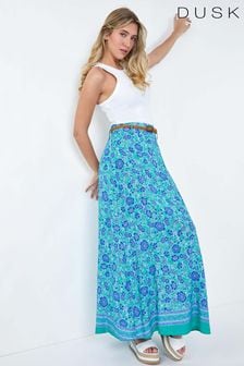 Dusk Green Floral Print Belted Maxi Skirt (E32904) | €44