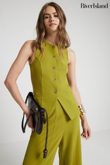 River Island Green High Neck Button Front Waistcoat (E33316) | LEI 209