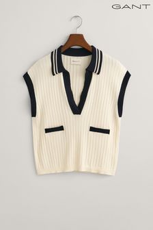 GANT Cream Ribbed Knit Sleeveless Polo Sweater (E33424) | SGD 242