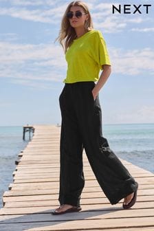 Black Linen Blend Trousers (E35264) | $61