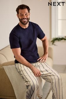 Navy Blue Stripe Woven Pyjamas Set (E36092) | $43