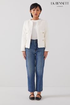 LK Bennett Ivory Cream Charlie Petite Italian Recycled Cotton Blend Tweed Jacket (E38797) | $598