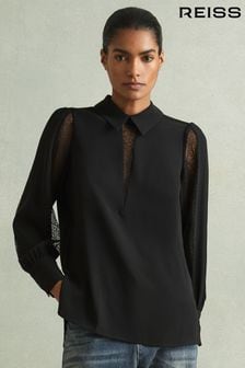 Reiss Black Renata Lace Insert Blouse (E38867) | OMR96