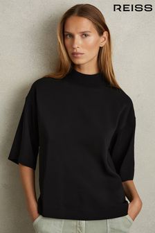 Reiss Black Amaya Oversized Rib Neck T-Shirt (E38870) | 979 SAR