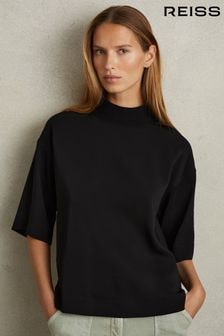 Reiss Black Amaya Oversized Rib Neck T-Shirt (E38870) | $226