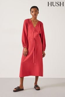 Hush Red Clarice 100% Cotton Midi Dress (E39149) | $153