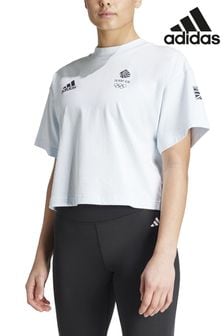 adidas White Womens Team GB Village Cropped T-Shirt (E39714) | $51