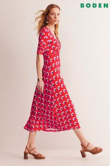 Boden Orange Rebecca Jersey Midi Tea Dress (E39815) | kr1,168