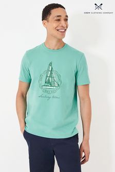 Crew Clothing Company Green Printed Sailing Boat Graphic T-Shirt (E40485) | LEI 173