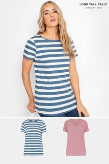 Long Tall Sally Blue Scoop Neck Stripe T-Shirts 2 Pack (E40883) | ₪ 116