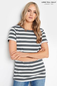 Long Tall Sally Grey Stripe Scoop Neck T-Shirt (E40897) | TRY 711