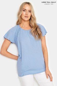 Long Tall Sally Blue 100% Cotton Crochet Detail Raglan T-Shirt (E40900) | $33