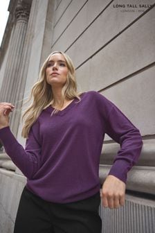 Long Tall Sally Purple V-Neck Long Sleeve Jumper (E40921) | $46