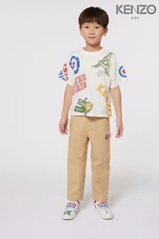 Majica s kratkimi rokavi in potiskom logotipa Kenzo Kids Cream Paris (E41202) | €91 - €108