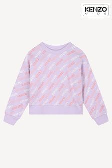 KENZO KIDS Purple All Over Logo Print Crew Neck Sweatshirt (E41207) | $231 - $283