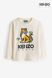 KENZO KIDS Cream Varisty Tiger Print Logo Long Sleeve T-Shirt (E41209) | kr1 470 - kr1 900