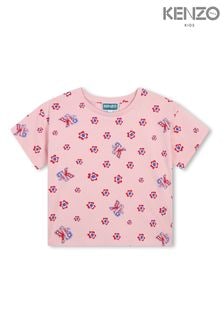 Kenzo Kids Pink All-over Print Floral Logo Short Sleeve T-shirt (E41221) | ‏402 ‏₪ - ‏478 ‏₪