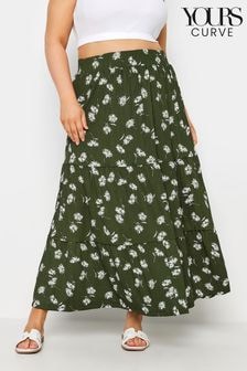 Yours Curve Green Paisley Print Textured Maxi Skirt (E41304) | $50