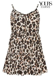 Brown - Yours Curve Natural Brown Leopard Print Tiered Crinkle Vest Top (E41463) | kr440