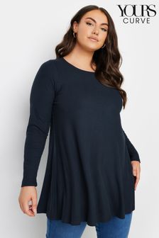 Blå Mörk - Yours Curve Ribbed Swing Top (E41476) | kr510