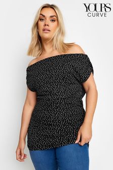 Yours Curve Black Polka Dot Bardot Top (E41494) | kr460