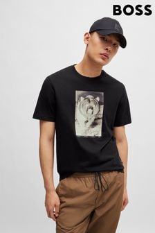 BOSS Black Seasonal Artwork Regular Fit Jersey 100% Cotton T-Shirt (E41774) | $101