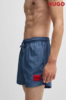 HUGO Blue Quick-Dry Swim Shorts With Logo Label (E41784) | $101