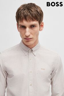 טבעי - Boss Slim Fit Striped Shirt In Oxford Cotton (E41792) | ‏700 ‏₪