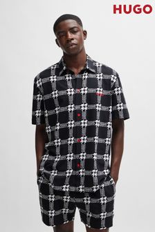 HUGO Black Houndstooth Print in Stretch Cotton Pyjamas (E41801) | $234