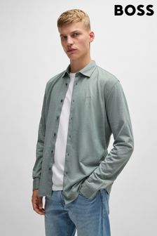 Vert - Boss Slim Fit Melange 100% Cotton Shirt In Piqué (E41834) | €138