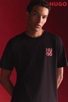 HUGO Black Stacked Logo 100% Cotton Jersey T-Shirt (E42131) | $77