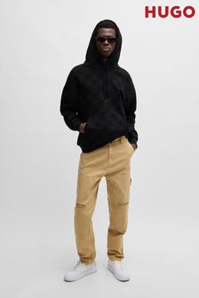 HUGO Loose-Fit Black Hoodie In Cotton Terry With Checkerboard Print (E42187) | kr2 550