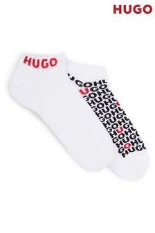 HUGO White Cotton Blend Socks 2 Pack In An Ankle Length (E42261) | $19