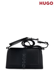 HUGO Faux-Leather Crossbody Black Bag With Logo Hardware (E42286) | $253