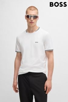 BOSS Natural BOSS Logo And Stripes Stretch-Cotton T-Shirt (E42313) | $118