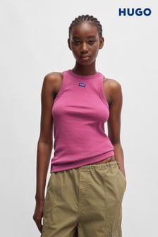 HUGO Blue Pink Slim Fit Stretch Cotton Top With Logo Badge (E42315) | $67