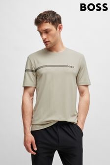 BOSS Natural Stripe Logo Cotton-Blend T-Shirt (E42352) | $118