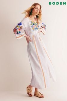 Boden White Petite Una Linen Embroidered Dress (E43039) | kr2,726