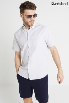 River Island Grey Short Sleeve Oxford Shirt (E43716) | 125 zł