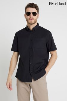 River Island Black Short Sleeve Oxford Shirt (E43718) | kr370