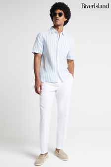 River Island Blue Stripe Regular Fit Linen Shirt (E43719) | HK$308